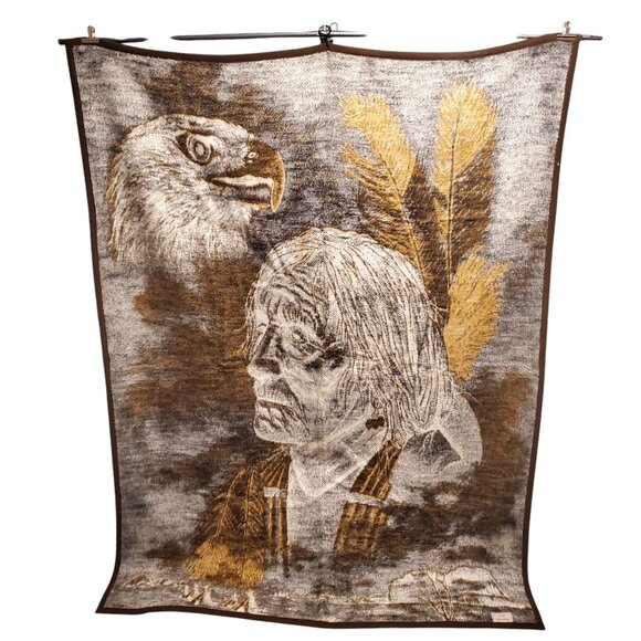 Vtg Biederlack Native American Eagle Throw Blanket Reversible 58 x 76 USA - Picture 2 of 4